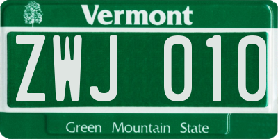 VT license plate ZWJ010