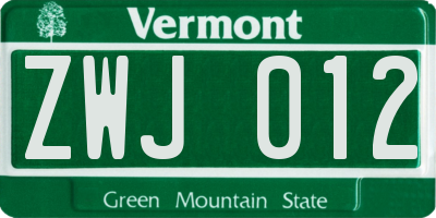 VT license plate ZWJ012