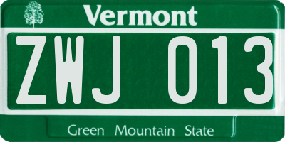 VT license plate ZWJ013