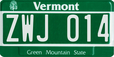 VT license plate ZWJ014