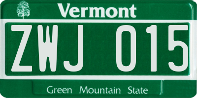 VT license plate ZWJ015