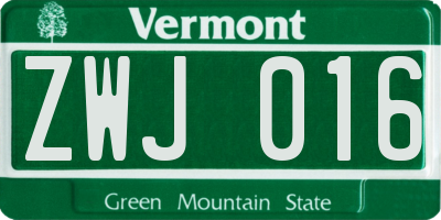 VT license plate ZWJ016