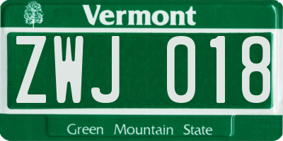 VT license plate ZWJ018