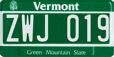 VT license plate ZWJ019