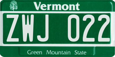 VT license plate ZWJ022