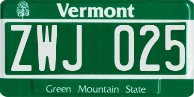 VT license plate ZWJ025