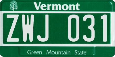 VT license plate ZWJ031