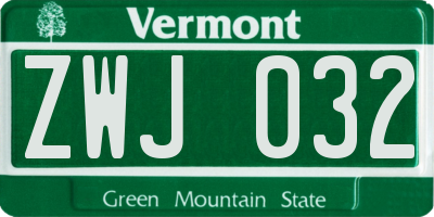 VT license plate ZWJ032
