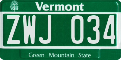 VT license plate ZWJ034
