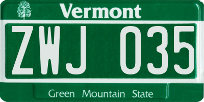 VT license plate ZWJ035