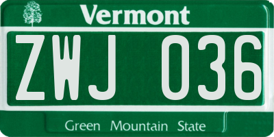 VT license plate ZWJ036