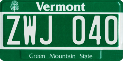 VT license plate ZWJ040