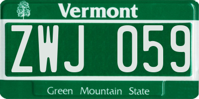 VT license plate ZWJ059