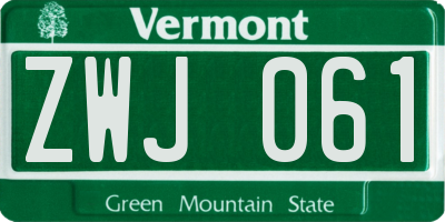 VT license plate ZWJ061