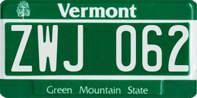 VT license plate ZWJ062