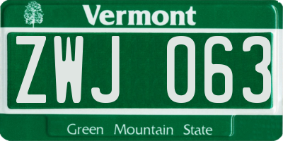 VT license plate ZWJ063