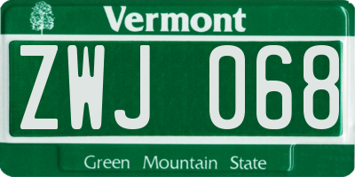 VT license plate ZWJ068