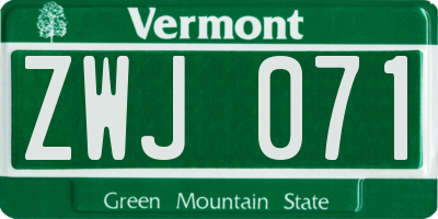 VT license plate ZWJ071