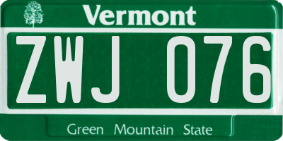VT license plate ZWJ076