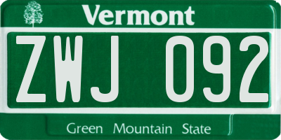 VT license plate ZWJ092