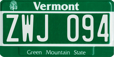 VT license plate ZWJ094