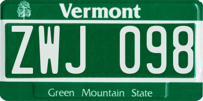 VT license plate ZWJ098