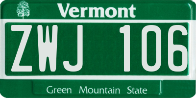 VT license plate ZWJ106