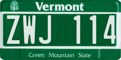 VT license plate ZWJ114