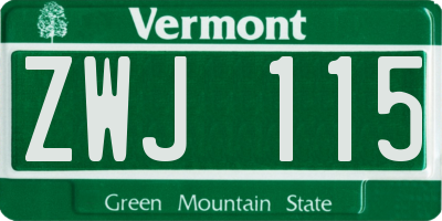 VT license plate ZWJ115