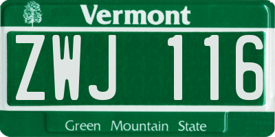 VT license plate ZWJ116