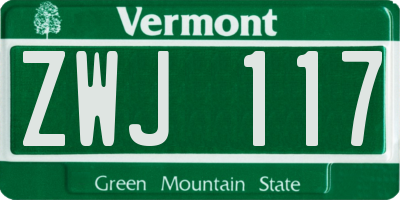 VT license plate ZWJ117