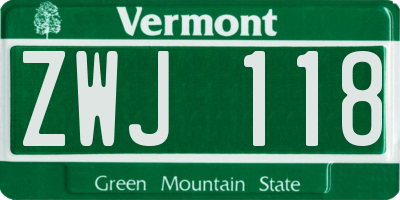 VT license plate ZWJ118