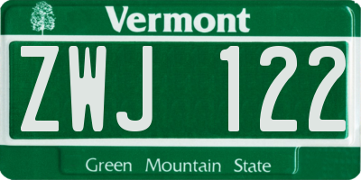VT license plate ZWJ122
