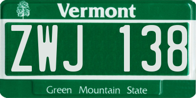 VT license plate ZWJ138