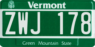 VT license plate ZWJ178