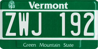 VT license plate ZWJ192