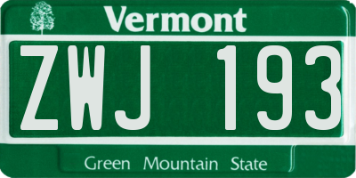 VT license plate ZWJ193