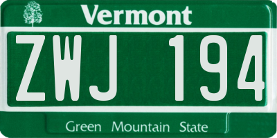 VT license plate ZWJ194