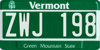 VT license plate ZWJ198
