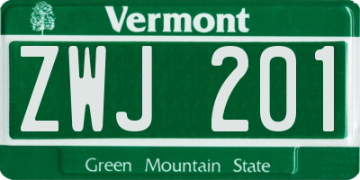 VT license plate ZWJ201