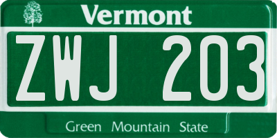 VT license plate ZWJ203