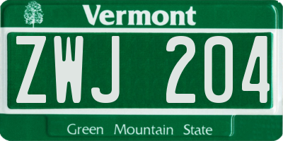 VT license plate ZWJ204