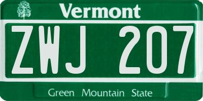 VT license plate ZWJ207