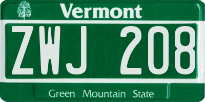 VT license plate ZWJ208