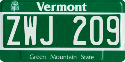 VT license plate ZWJ209