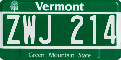 VT license plate ZWJ214