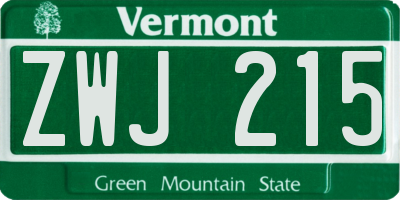 VT license plate ZWJ215
