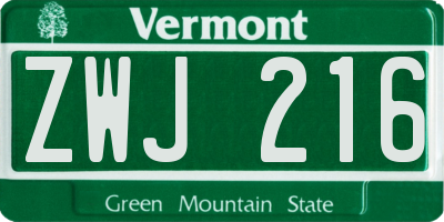 VT license plate ZWJ216