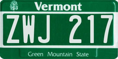 VT license plate ZWJ217