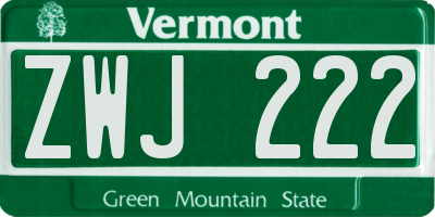 VT license plate ZWJ222